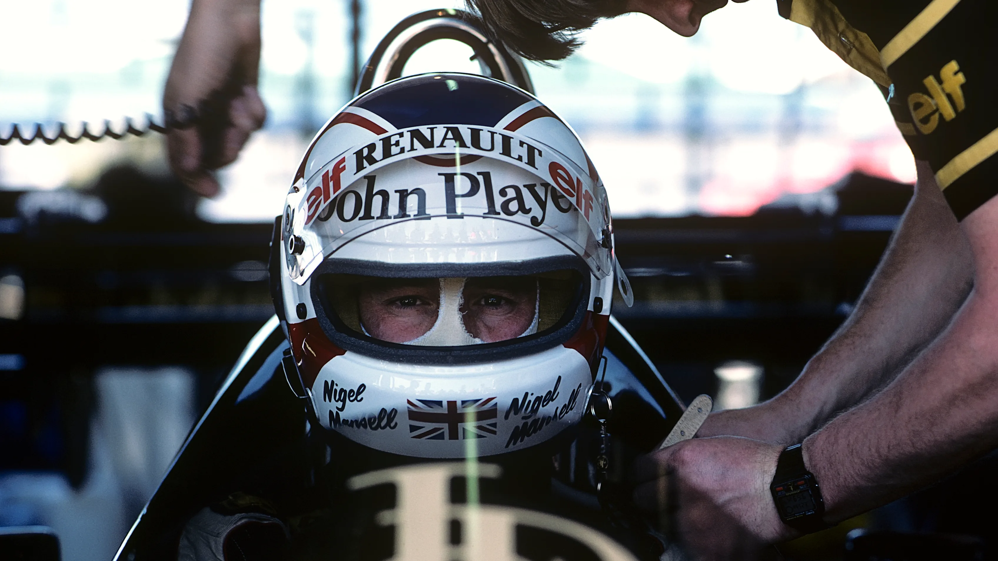 Nigel Mansell, Lotus-Renault 95T, Grand Prix of Brazil, Jacarepagua, 25 March 1984. (Photo by